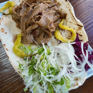 Doner meat on naan bread